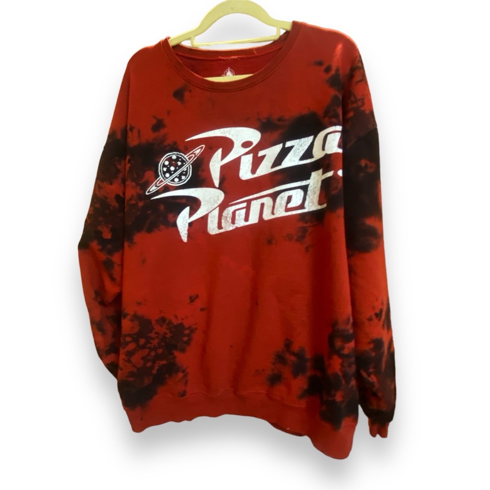 Disney Pizza Planet Crewneck Sweatshirt Red and White Tie Dye Unisex Size XL